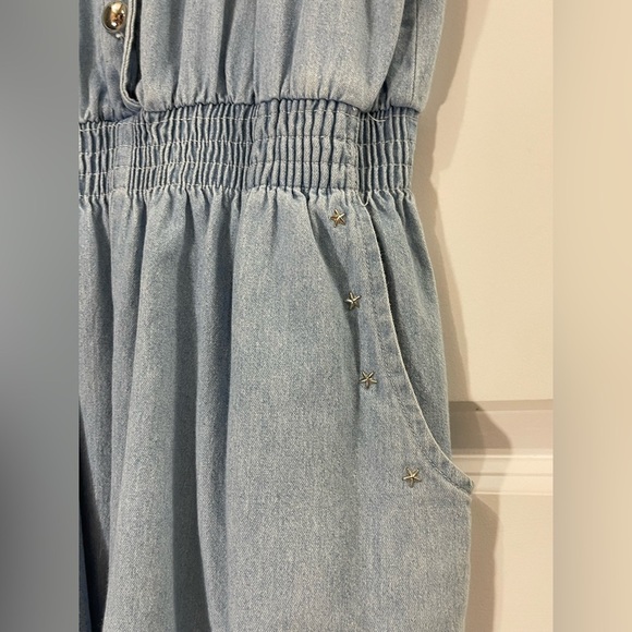 Vintage SPOTLIGHT Denim Romper size L with Pockets Bejewelled Sun and Moon - Picture 3 of 11
